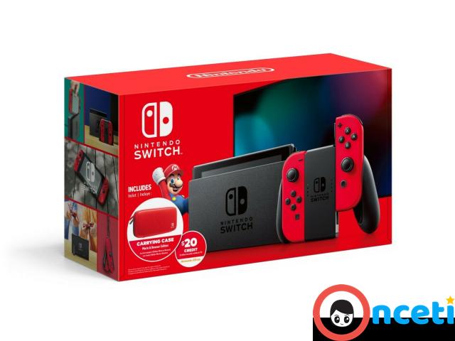 NEW Nintendo Switch Bundle with Red Joy Cons Carrying Case & eShop Credit - 1/4