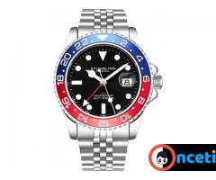 Stuhrling Aqua-Diver 3968 Swiss Quartz Silver Bracelet Black Dial Watch